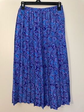 VTG Leslie Fay 80s/90s Women’s Blue/Purple Paisley Print Pleated Skirt
